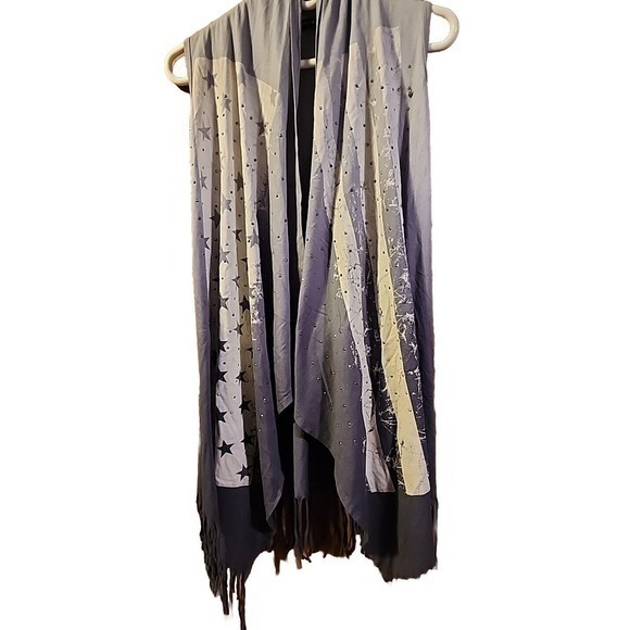 Voice of California NEW $59 Small Stars And Stripes Gray Boho Vest - Picture 2 of 10